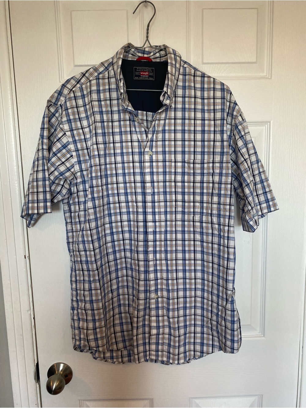 Wrangler Men's Short Sleeve Plaid Button-Down Shirt - Blue & White